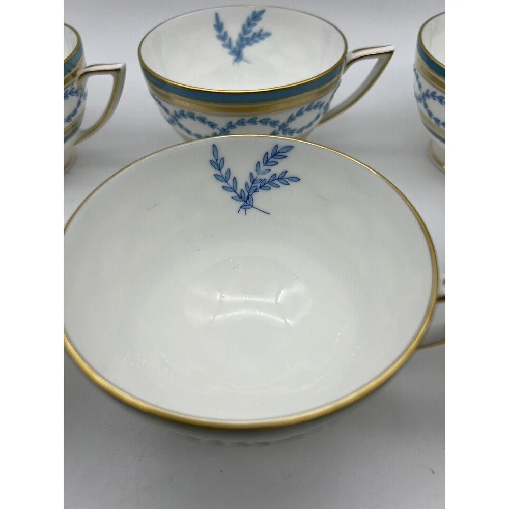 Vintage Minton Antoinette Aqua Raised Pattern Blue Turquoise & Gold 6 Cups ONLY